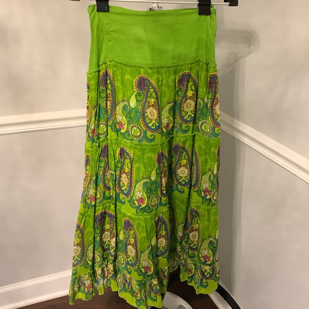 Keawa Lime Green Paisley Print Peasant Skirt Size S NWT - Picture 5 of 11